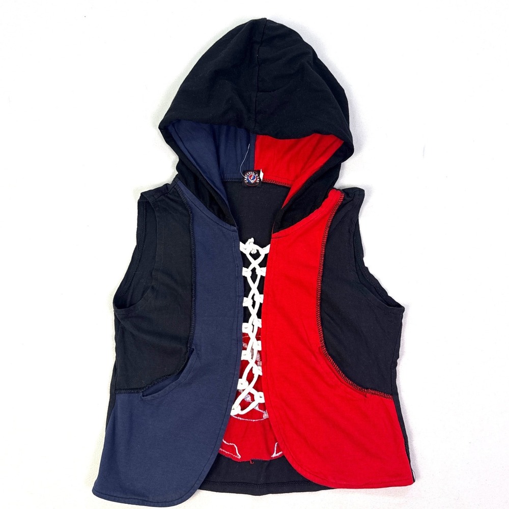 Grateful Dead Colorblock Hooded Vest Steal Your Face Logo Lace Up Nepal Medium